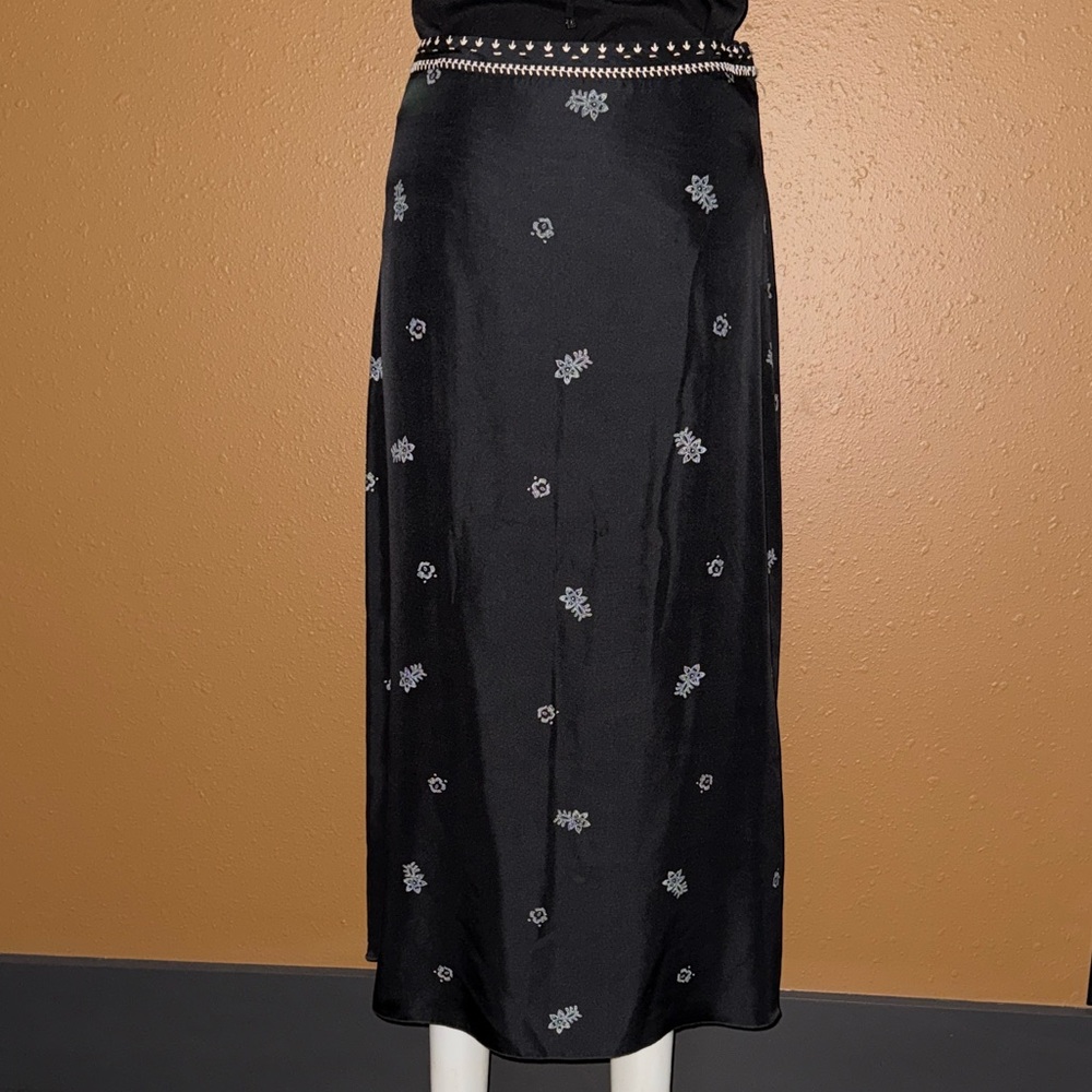 Sundance Black Maxi 100% Silk Skirt with Embroidery